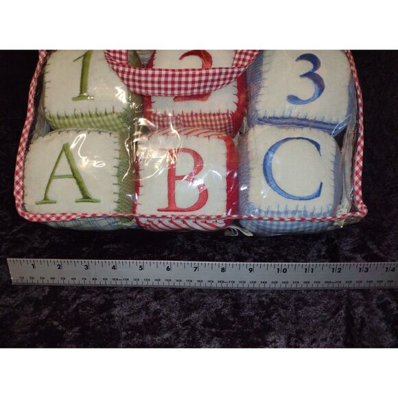 Pottery Barn Kids Soft Cloth Fabric Set of Gingham Check Plaid Baby Blocks Toys - Picture 2 of 9
